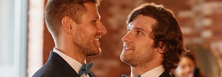 A newlywed couple dancing